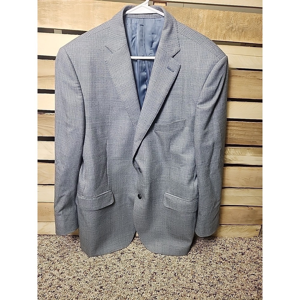 Peter Millar Sport Coat Men 44 Tall Blue Gray/blue Micro Check Plaid 2 Button